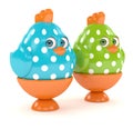 3d render of Easter chicks in egg holders Royalty Free Stock Photo