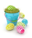 3d render of Easter eggs and bucket Royalty Free Stock Photo