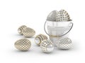 3d render of Easter glitter and pearl eggs and bucket Royalty Free Stock Photo