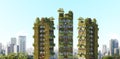 3D render of eco residencial buildings with vertical plant growth Royalty Free Stock Photo