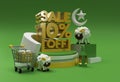 3D Render Eid Mubarak Scene of Minimal Podium Scene for Display Products Design Concept of 10% Sale OFF Eid al adha Sale Event