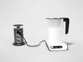 3d render electric kettle plugged in illustration on gray background with shadow