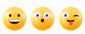 3d render emoji face, smile, show tongue and wow