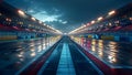 3D render of empty race track arena with spotlights on grandstands. Concept 3D Rendering, Race