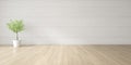 3d render of empty room with wooden floor and vase of plant on laminate floor