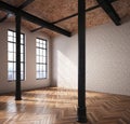 3d Render of an empty space with white brick wall Royalty Free Stock Photo