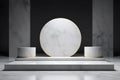 3d render empty space white marble texture podium. Podium for product shoot. AI Generative Illustration Royalty Free Stock Photo