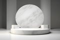 3d render empty space white marble texture podium. Podium for product shoot. AI Generative Illustration Royalty Free Stock Photo