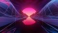 3d render endless retro style river with bright sun