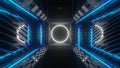 3d render endless tunnel with neon lights