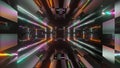 3d render endless tunnel with neon lights