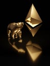 3d render of ethereum sign and bear over dark