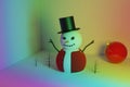 3D render of evil Christmas snowman in rainbow light Royalty Free Stock Photo