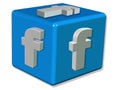 3D Render FACEBOOK LOGO represented as a blue cube with a white letter F - White background Concept image