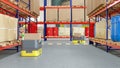 3D render of AGV is carrying carton in smart warehouse