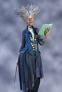 3D render of a fairy godmother or witch fantasy style character holding a wand and spell book