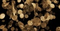 3D render Falling gold coins bitcoin