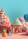 3D Render, Fantasy Colorful Candyland Background With Cupcake, Candies, Ice Cream Royalty Free Stock Photo