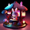 3d render of a fantasy fairytale scene with a rabbit generative AI