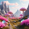 3d render of fantasy landscape with mushrooms and path in the meadow Royalty Free Stock Photo