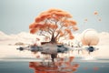 3D render of a fantasy landscape with a tree and a sphere Royalty Free Stock Photo