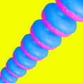 3d render fashion collage art. Creative blue donuts in yellow space. Minimal zine art