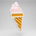 3D render. Fastfood icon of icream cone with strawberry on neutral background.