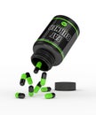 3d render of fat burner bottle with pills