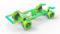 3D render - FEA study of a car suspensions and chassis