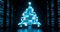 This 3D render features an abstract, luminous holographic Christmas tree, formed by secure lock icons and data packets, floating i Royalty Free Stock Photo