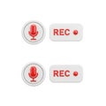 3D Rendered Red Microphone Icon and REC Button Symbols on White Background record Royalty Free Stock Photo