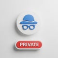 Blue Incognito Hat and Glasses Icon Above a Red \