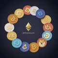 AI Generated 3D Render of Crypto Coins with Ethereum Logo at the Center