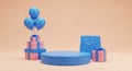 Blue and Pink Gift Boxes and Balloons on a Display Pedestal present gifts Royalty Free Stock Photo