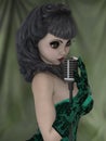 3D render of female singer, stage background.