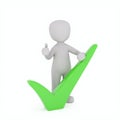 3D render of a figure giving a thumbs up standing beside a large green checkmark. Royalty Free Stock Photo