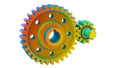 3D render - finite element analysis of two cog gears