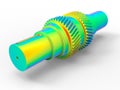 3D render - finite element analysis of two gears on a shaft