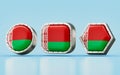 3d render Flag signs of Belarus in three different shape