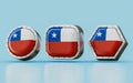 3d render Flag signs of Chile in three different shape
