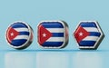 3d render Flag signs of Cuba in three different shape