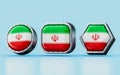 3d render Flag signs of IRAN in three different shape