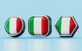 3d render Flag signs of Italy in three different shape