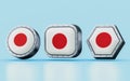 3d render Flag signs of Japan in three different shape