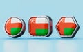 3d render Flag signs of Oman in three different shape
