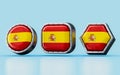 3d render Flag signs of Spain in three different shape