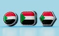 3d render Flag signs of Sudan in three different shape