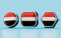 3d render Flag signs of Yemen in three different shape