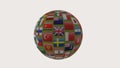 3d render Flags of the world in globe on white backgroung Royalty Free Stock Photo