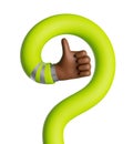 3d render, flexible spiral cartoon african human hand shows thumb up. Like gesture clip art isolated on white background